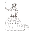 Coloriage de princesse à la robe à volants et traîne