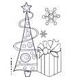 Coloriage d'un gros cadeau devant le sapin