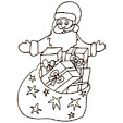 coloriage du Père Noël derrière le sac à cadeaux