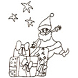 coloriage du Père Noël et les gros cadeaux