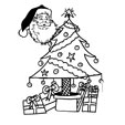 Coloriage de la tête du Père Noël devant le sapin - dessin 41