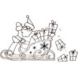 Coloriage du Père Noël en traineau qui perd des cadeaux