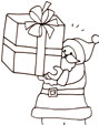 Coloriage du Père Noël qui porte un énorme cadeau