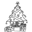 Coloriage du sapin de Noël et ses cadeaux dessin 17