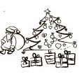 Coloriage du Père Noël qui apporte les cadeaux sous le sapin de Noël