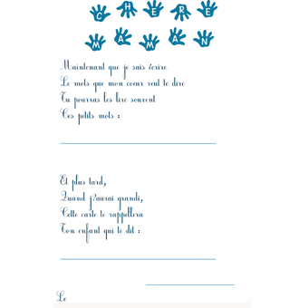 Imprimer le texte chère maman avec petites mains bleues