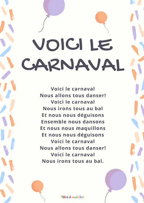 Chanson Voici le Carnaval à colorier