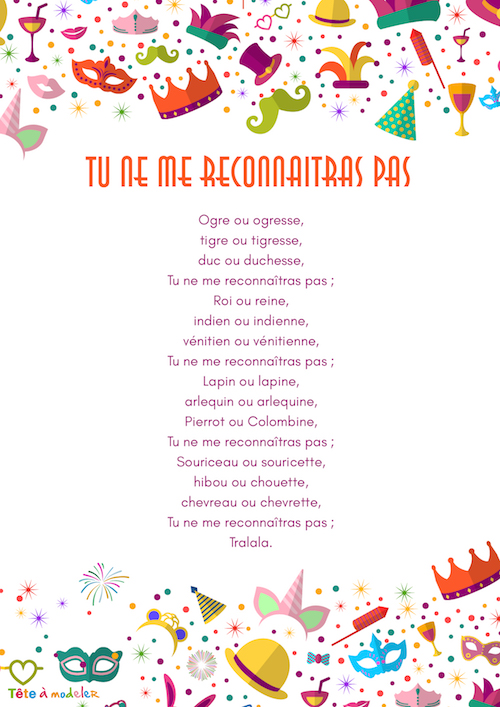 Les paroles de la comptine "Tu ne me reconnaitras pas "