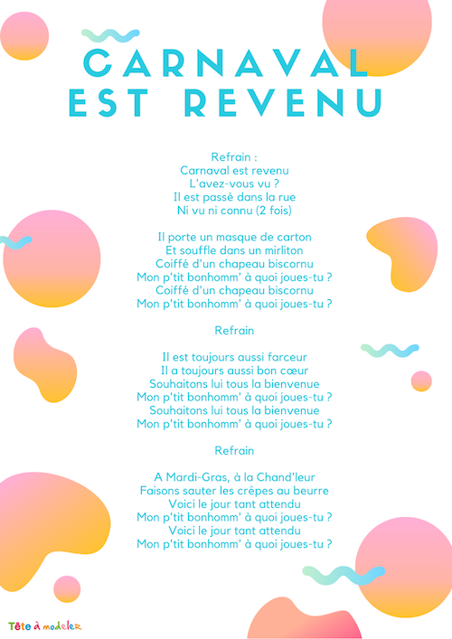 Imprimer les paroles de la comptine "Carnaval est revenu "