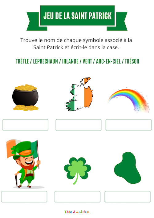 Jeu vocabulaire saint Patrick