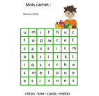 jeu de mots cachés sur les fruits N°3