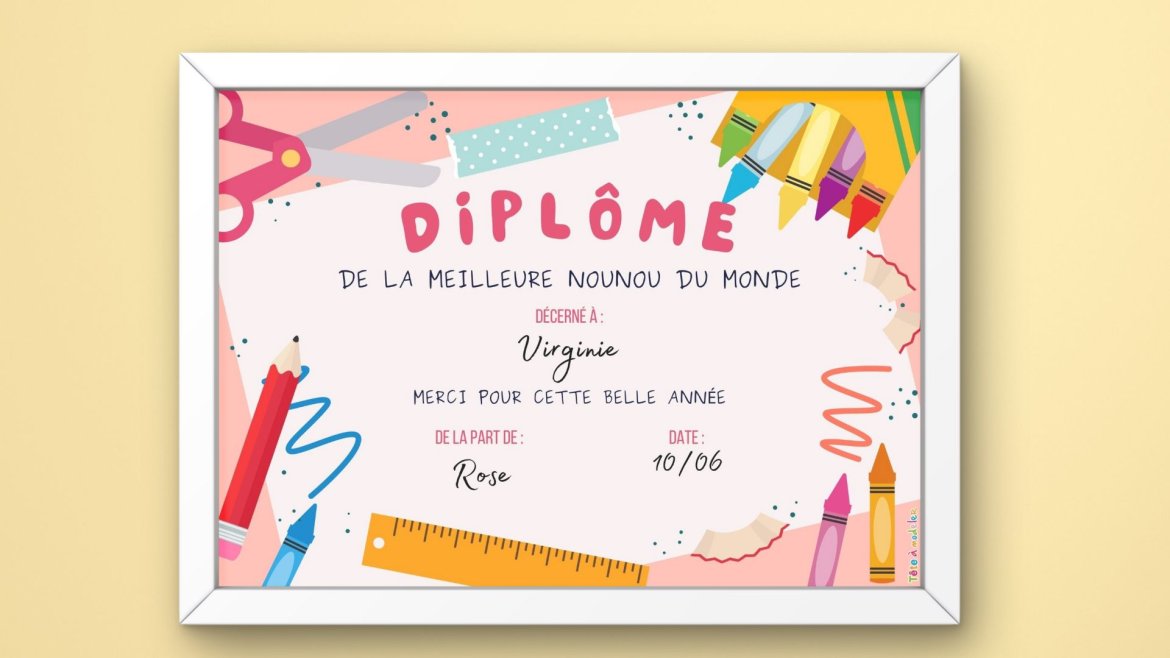 Un diplôme à imprimer pour la meilleure Nounou