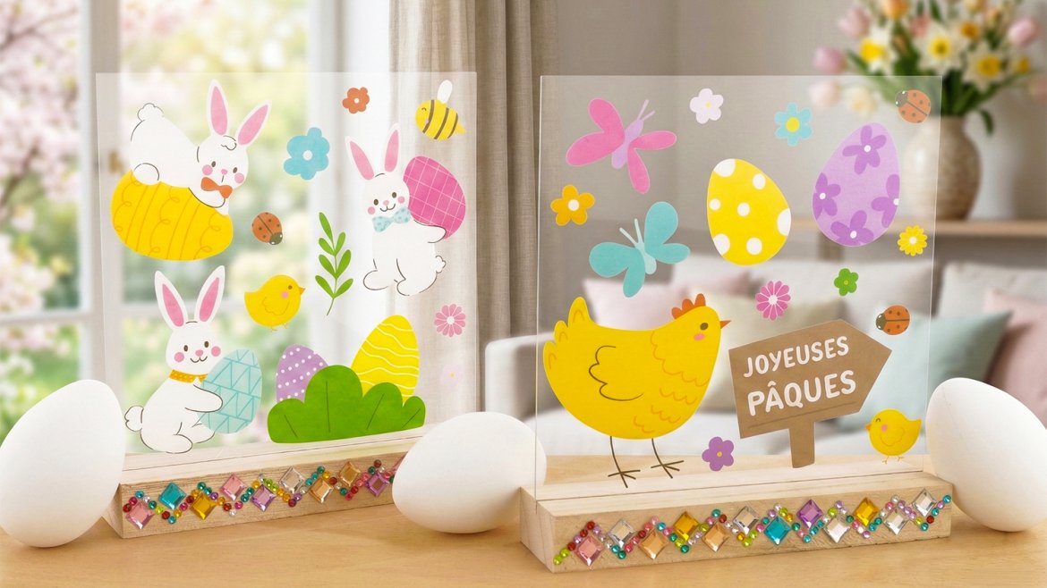 Retrouvez un tuto pour décorer un cadre en plexiglas avec des gommettes et proposez une activité de Pâques aux maternelles.