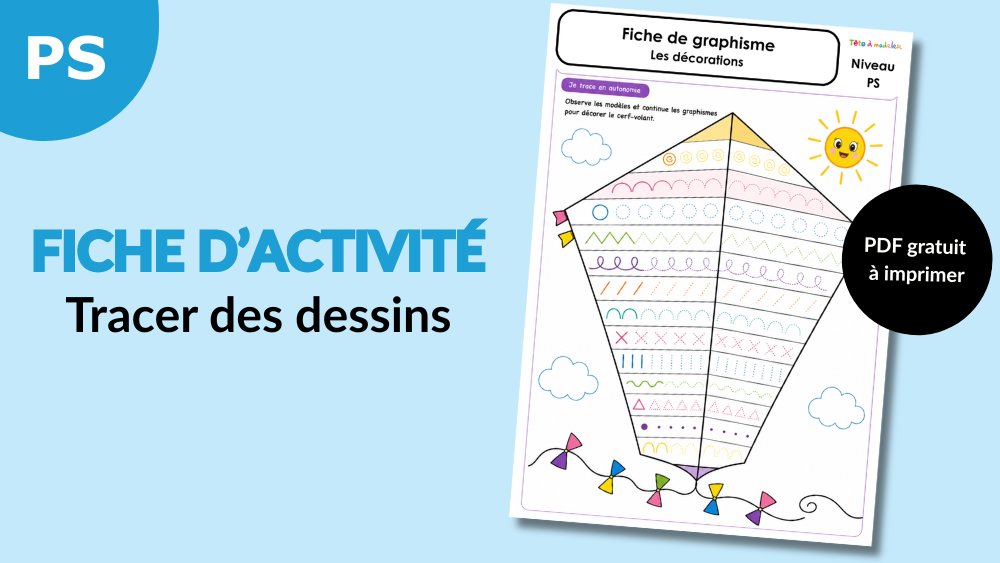 Fiche de graphisme PS : décore un cerf-volant avec des motifs graphiques