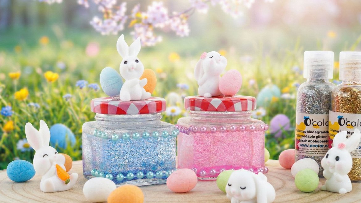Bocal à paillettes lapin de Pâques