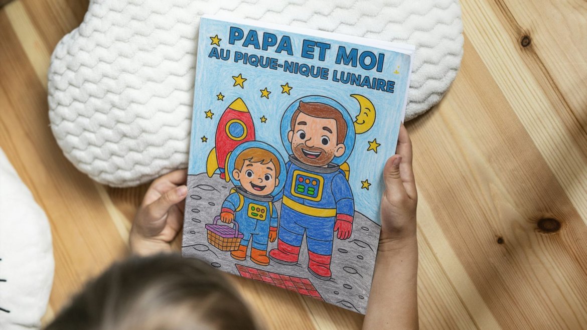 Un livret à colorier pour la fête des pères : Papa et moi au pique-nique lunaire