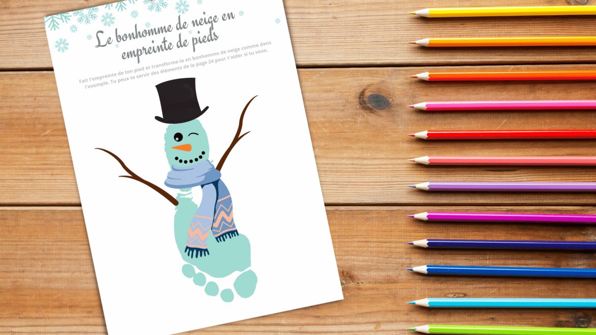 Une activité à faire avec les maternelles sur le thème de l'hiver. Dès 2 ans, vous pourrez créer un bonhomme de neige à partir de l'empreinte de pied de votre enfant. Vous pourrez alors dessiner