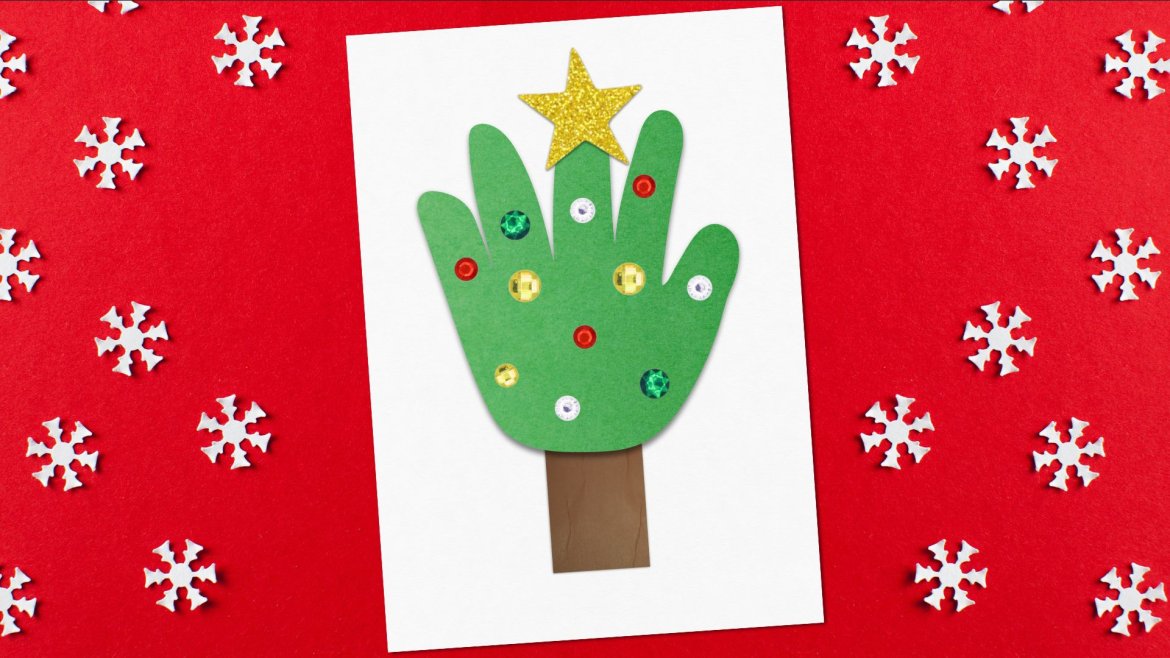Créer une carte de Noël en forme de sapin avec le contour de la main