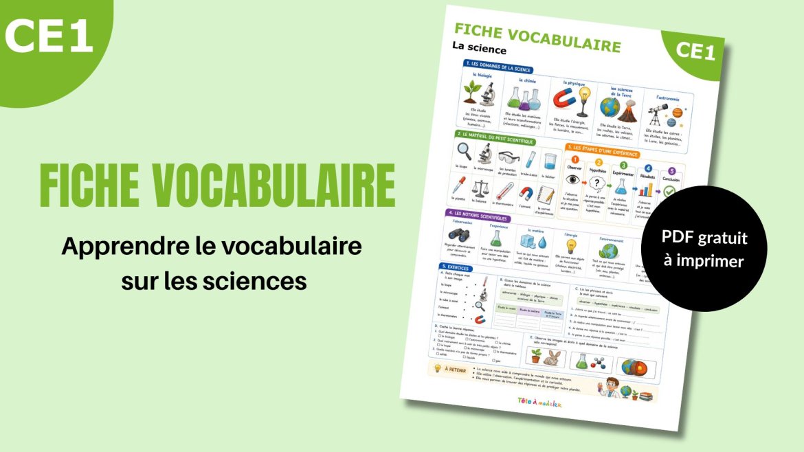 Téléchargez une fiche vocabulaire sur les sciences pour la maternelle et le primaire. Activités, exercices et mots illustrés à imprimer gratuitement.