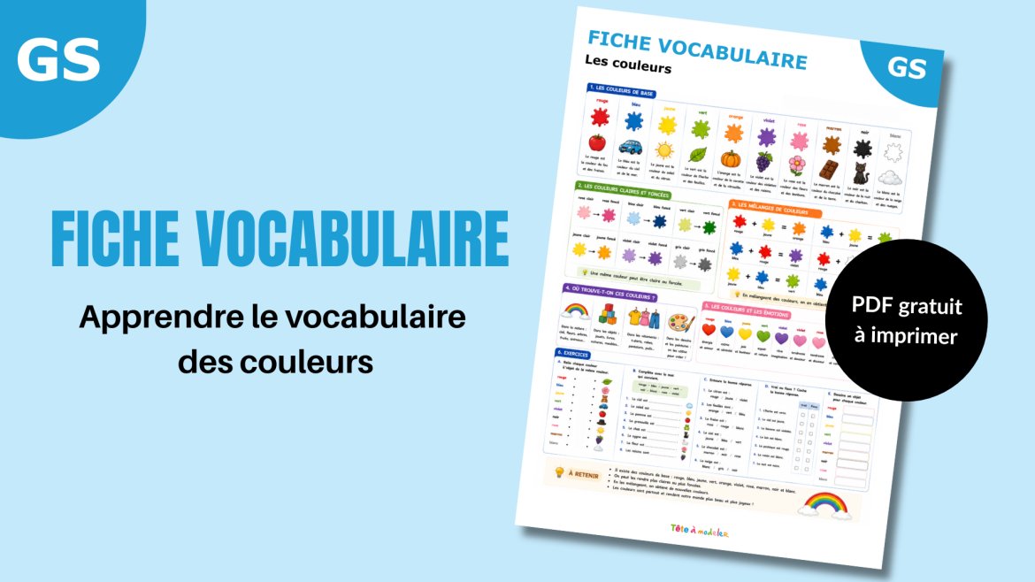 Fiche vocabulaire couleurs à imprimer en maternelle GS et CP