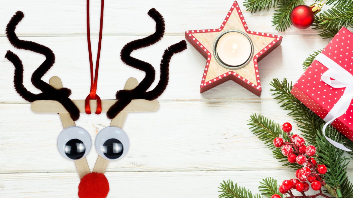 Retrouvez un tuto pour faire un joli renne de Noël en bâtonnets et proposez aux enfants de fabriquer Rudolphe, le renne