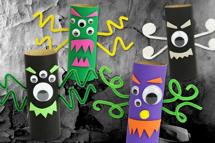 Une activité d'Halloween pour les enfants qui permettra de transformer des rouleaux en carton (ou rouleaux papier toilette) en monstres rigolos ! Faciles à fabriquer, les petits monstres créés