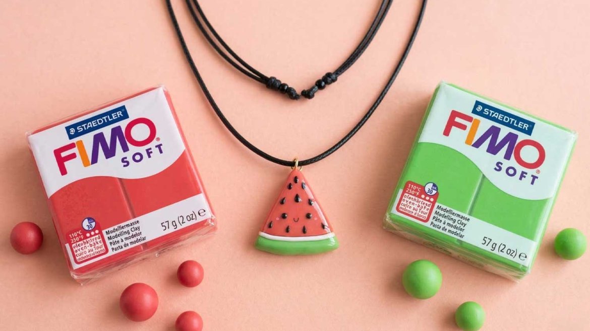 Pendentif pastèque kawaii en pâte Fimo