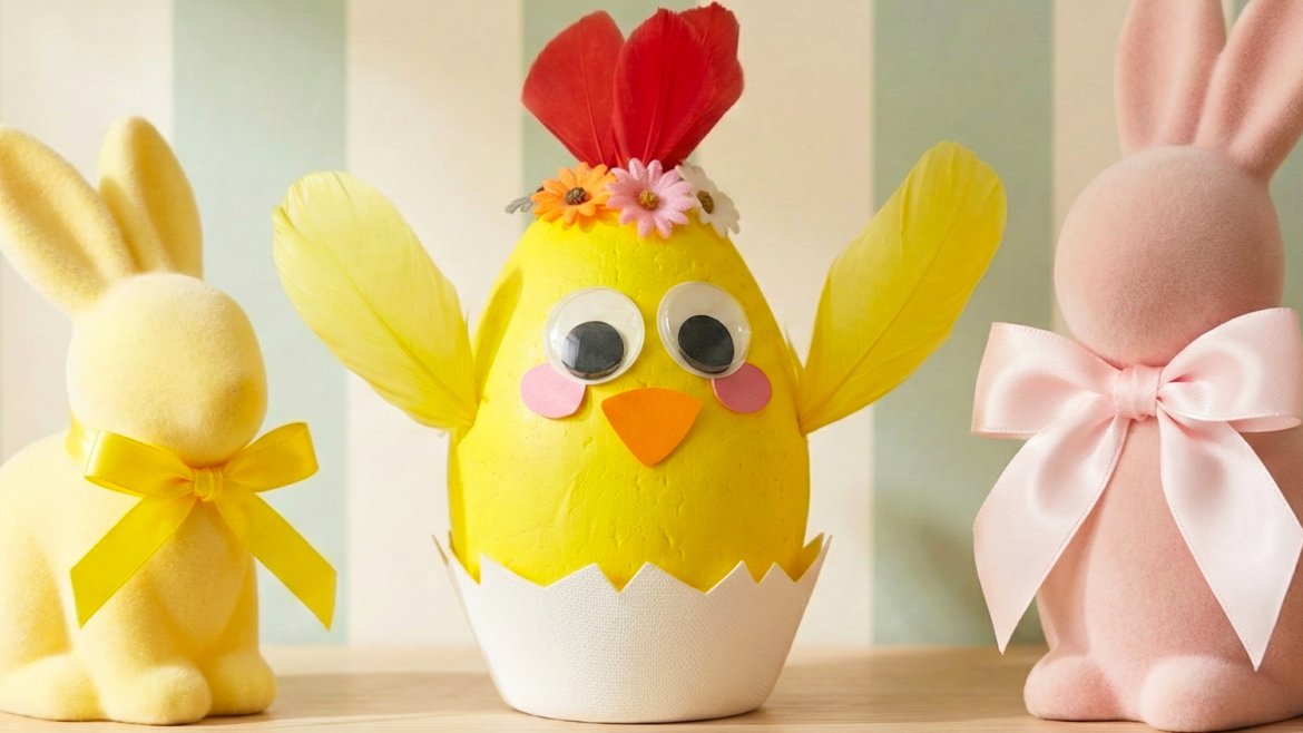 Poussin et sa couronne de fleurs