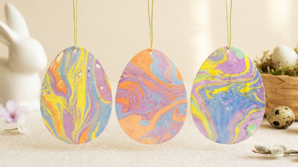 Suspensions œufs de Pâques en marbling