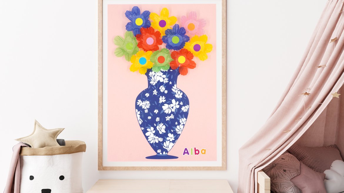 Tableau fleuri et vase en porcelaine