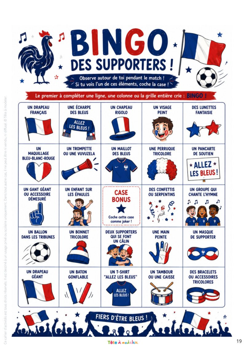 Le bingo des supporters de l'équipe de France à imprimer