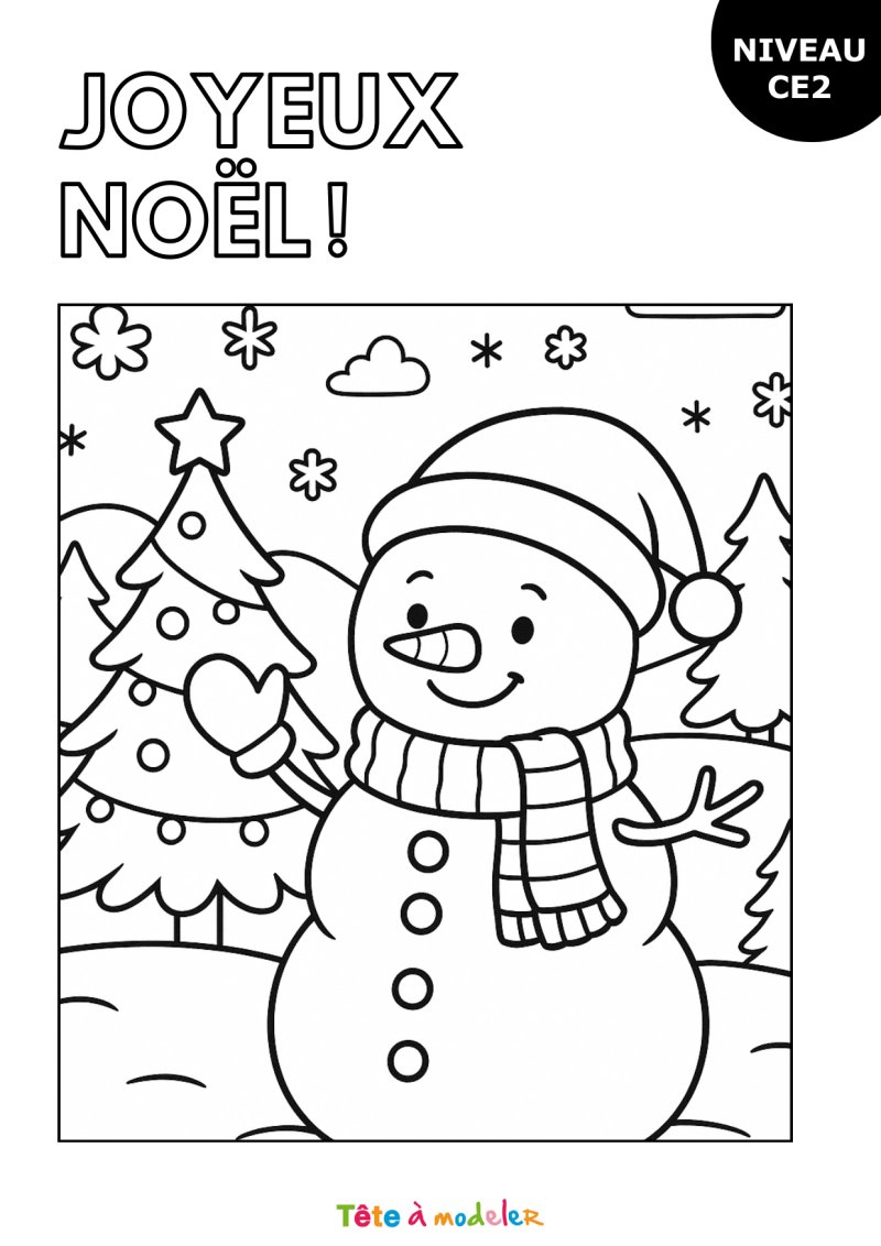 bonhomme de neige joyeux à colorier