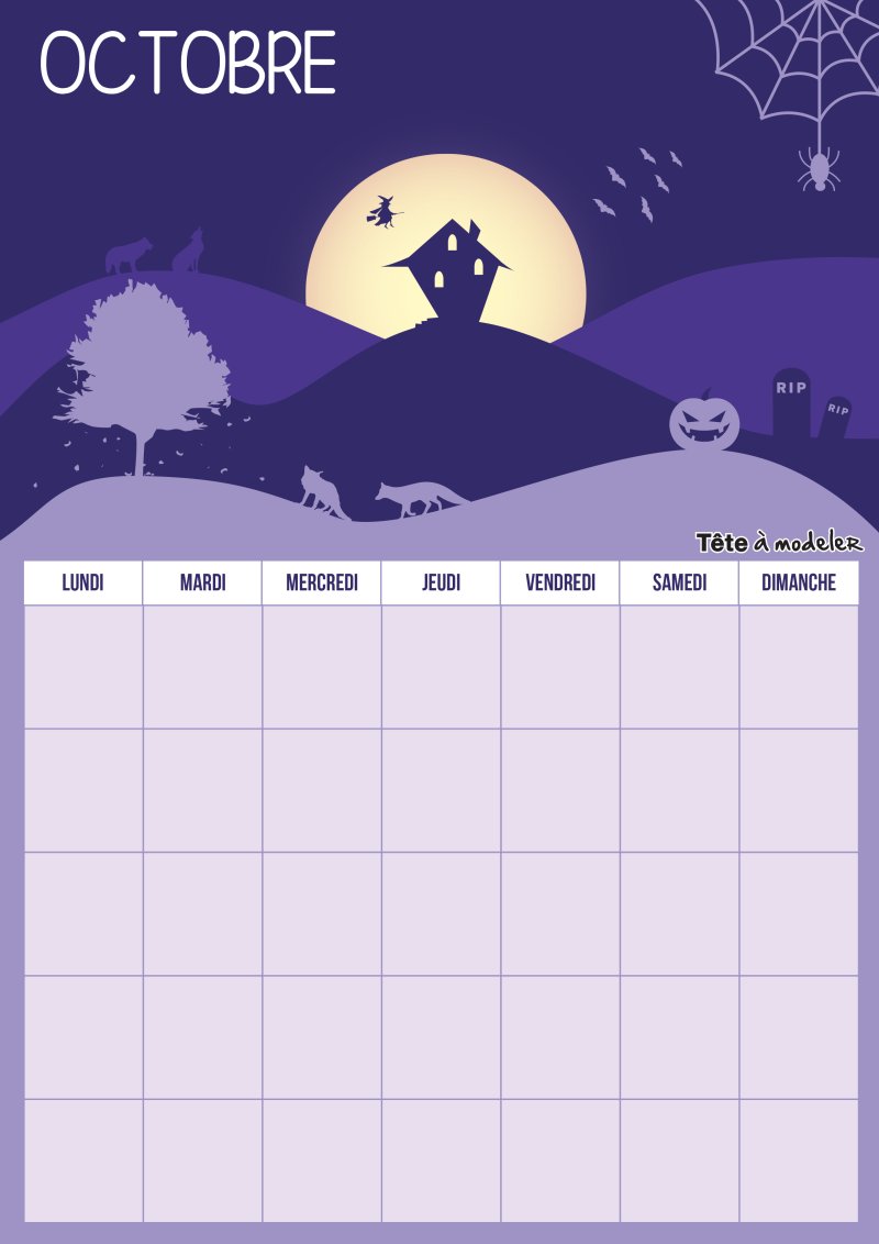 Calendrier Octobre 2018 à imprimer