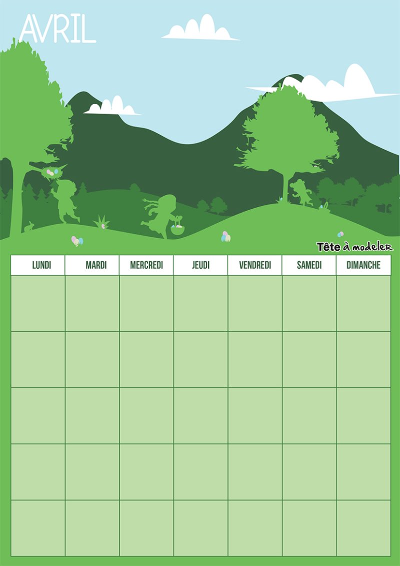Calendrier perpétuel mois d'Avril à imprimer