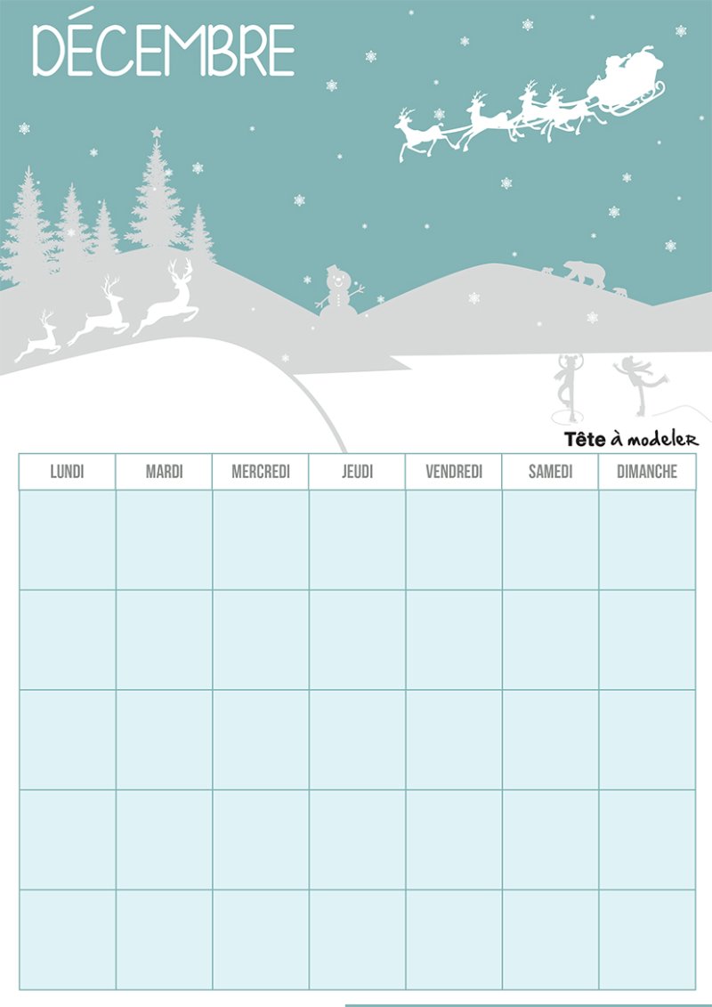 Calendrier perpétuel mois de Décembre à imprimer