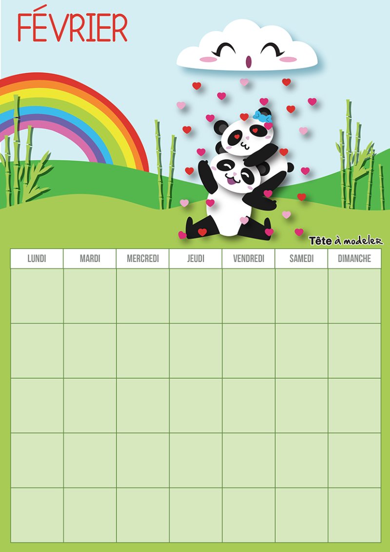 Calendrier perpétuel mois de Février à imprimer