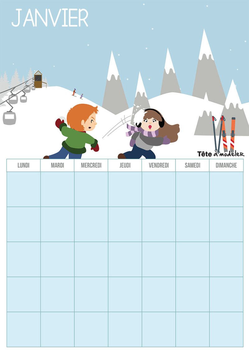 Calendrier perpétuel mois de Janvier à imprimer