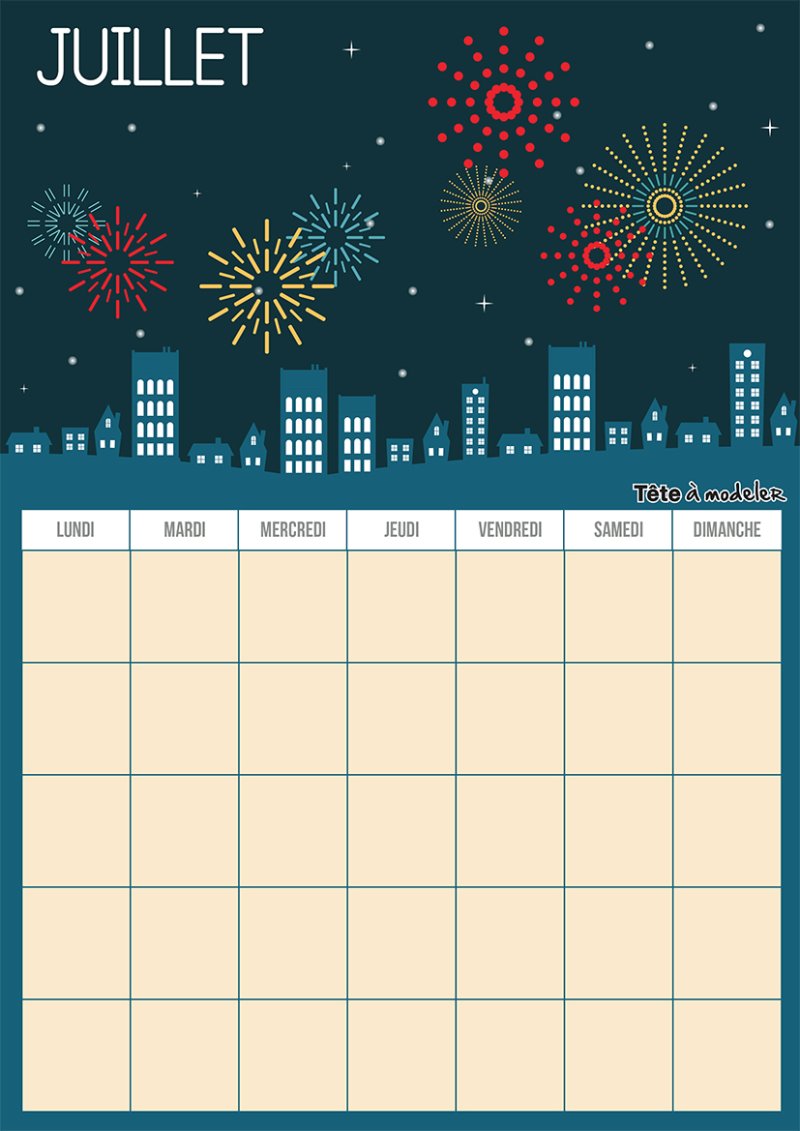 Calendrier perpétuel mois de Juillet à imprimer
