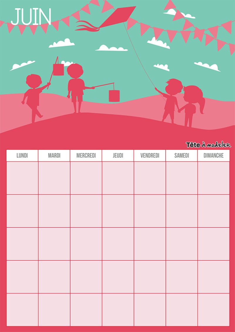 Calendrier perpétuel mois de Juin à imprimer