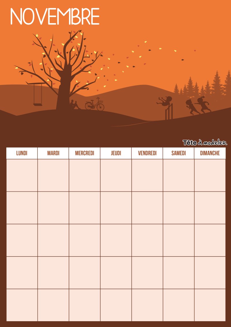 Calendrier perpétuel mois de Novembre à imprimer