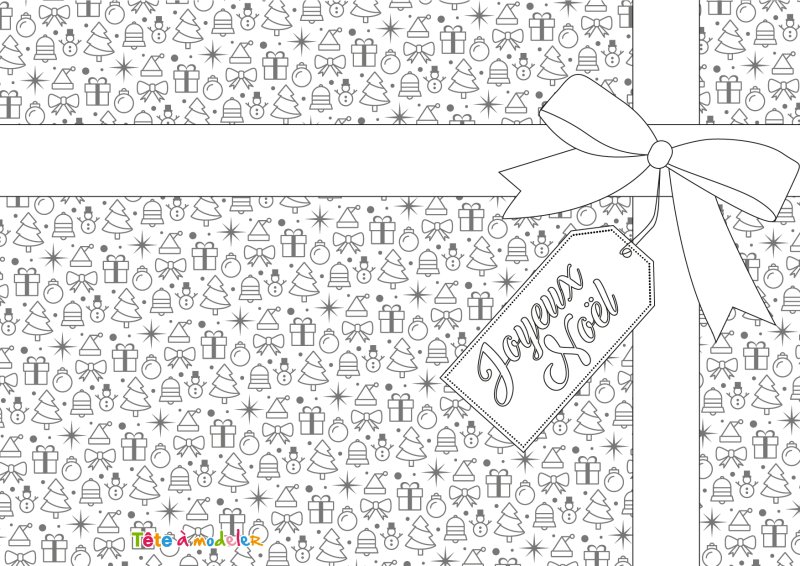 Carte à colorier cadeau de noel