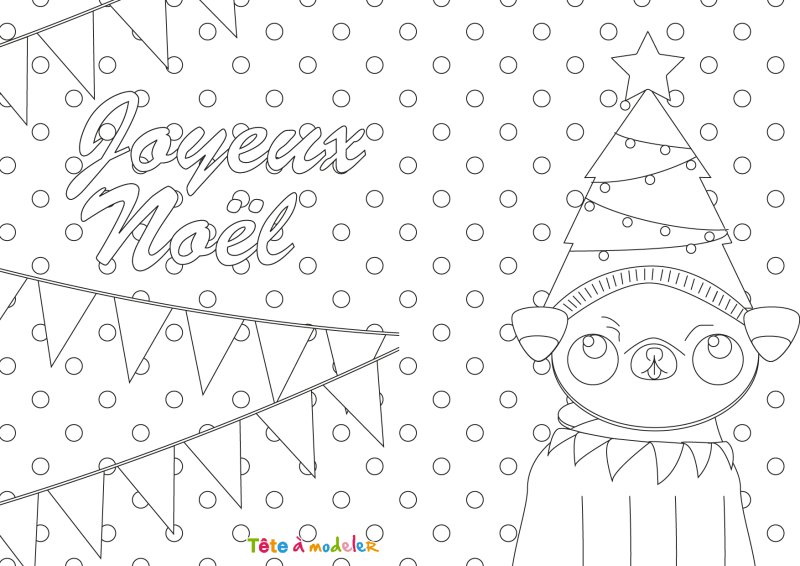 Carte à colorier carlin marrant de noel