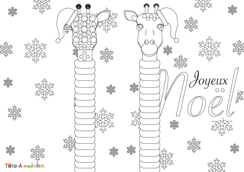 Carte à colorier girafe de Noël