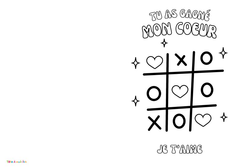 Carte à colorier Tu as gagné mon coeur