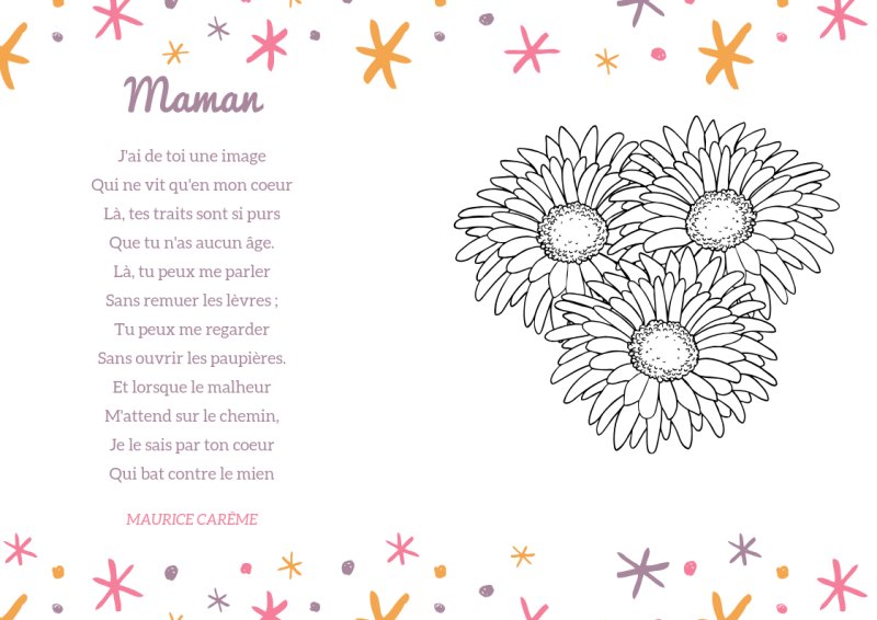 Carte avec poésie pour maman