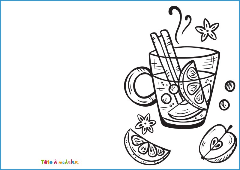 Carte cadeau à colorier : boisson de Noël