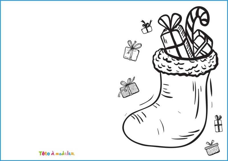 Carte cadeau à colorier : Chaussette de Noël