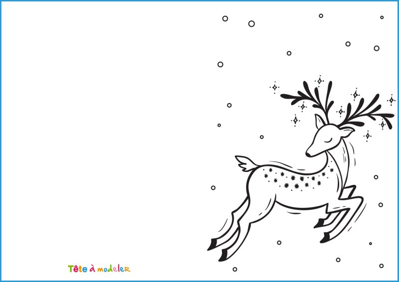 Carte cadeau à colorier : Renne de Noël
