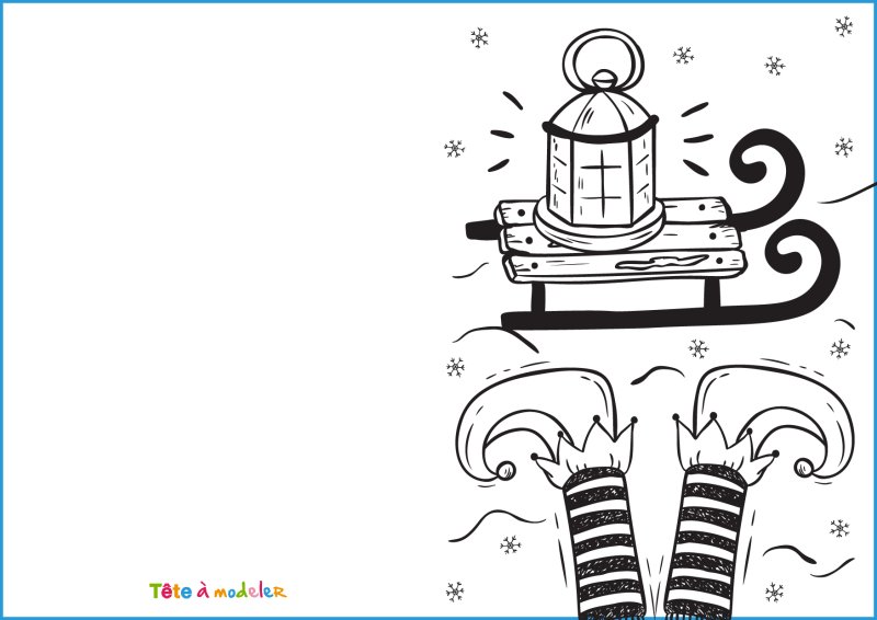 Carte cadeau à colorier : Le lutin et le traineau