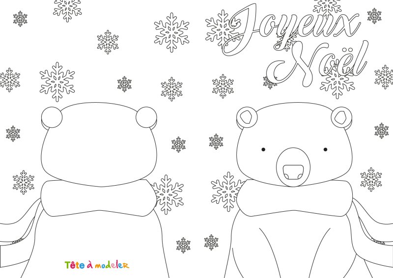Carte à colorier ours de noel